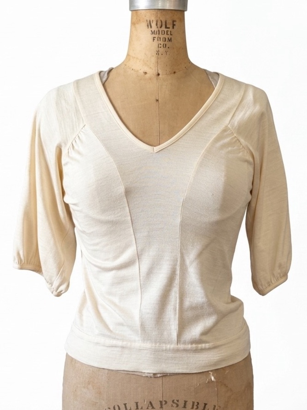Y2K DIANE VON FURSTENBERG Wool Silk Puff Sleeve Blouse Sz S Cream White